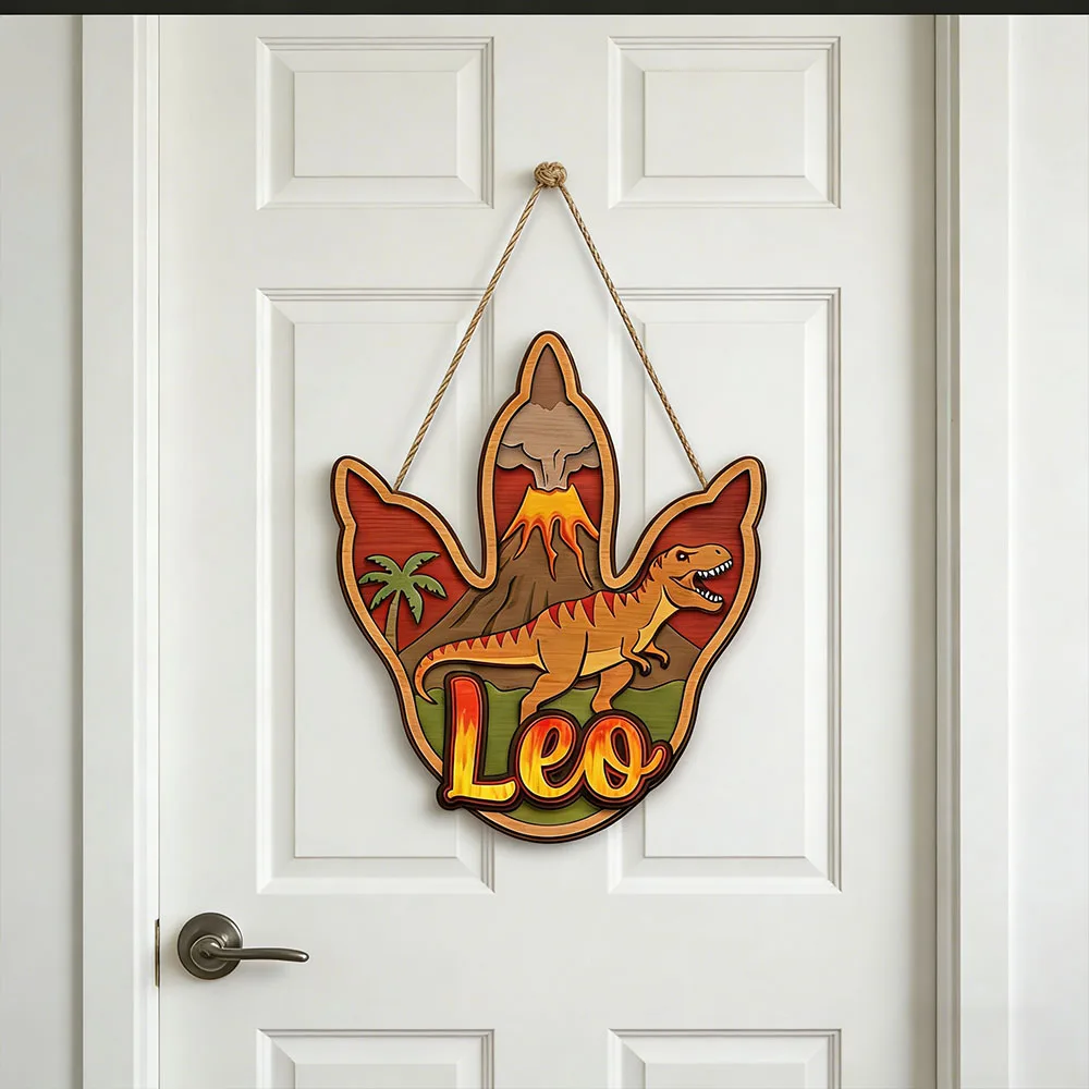 Personalized 3D T-Rex Dinosaur Name Wooden Hanging Plaque Boys Room Door Decor Birthday Keepsake for Dino Loving Kids view 3