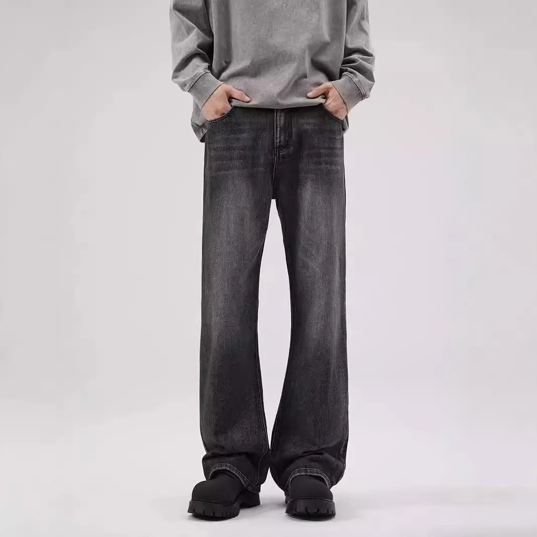 

Autumn Winter New Baggy Bamboo Black Jeans Men American Vintage Scimitar Micro Flare Denim Pants Streetwear