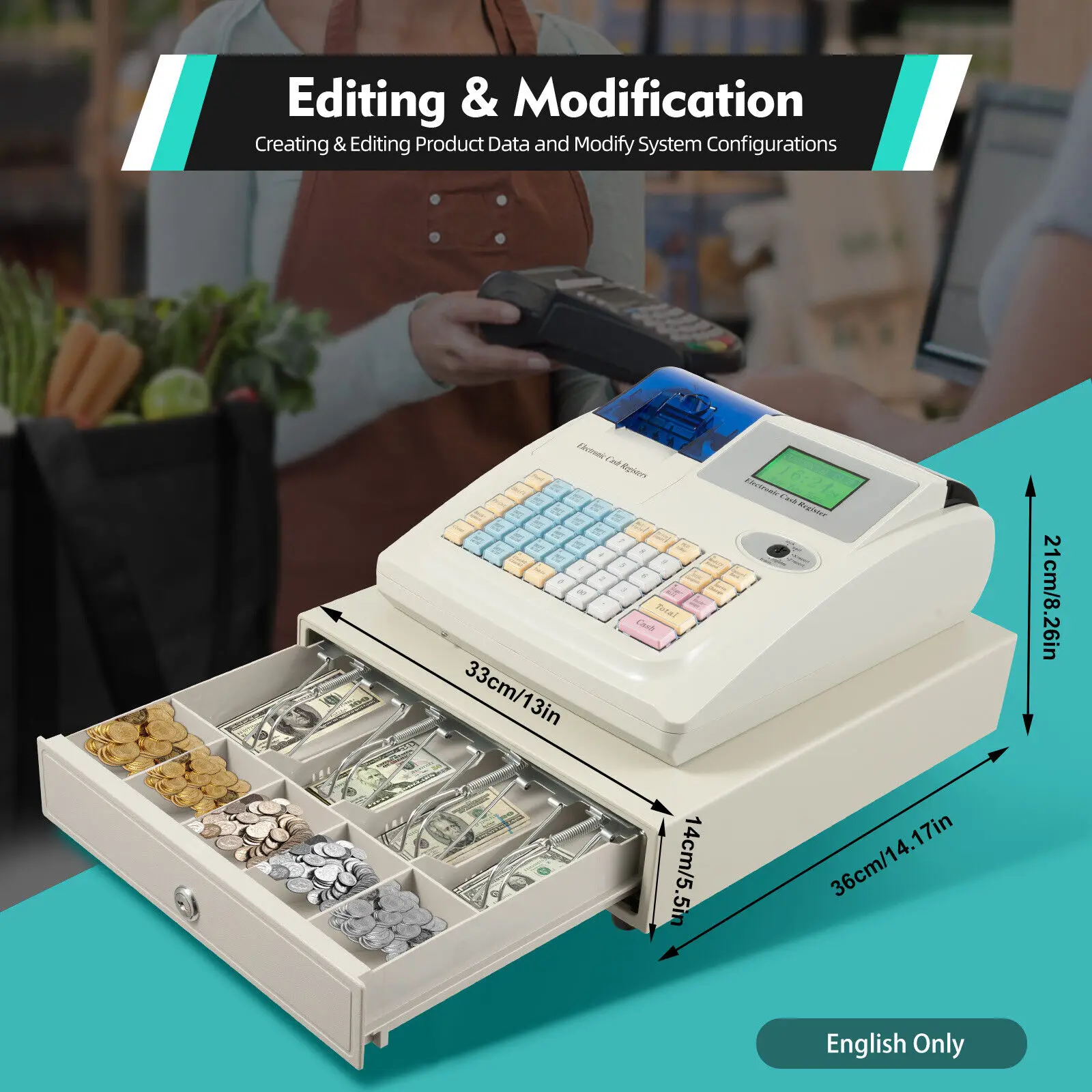 

Electronic Cash Register with Thermal Printer: NEW 48 Keys Cash Management System