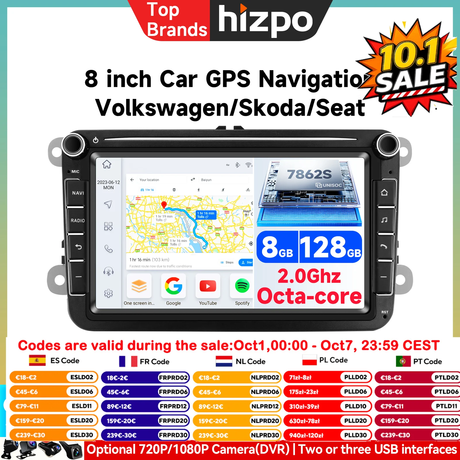 Autoradio 8'' per VW Golf Passat B6 B7 Skoda Octavia Polo Tiguan 2Din CarPlay Android RDS Auto DSP 4G GPS Lettore Multimediale