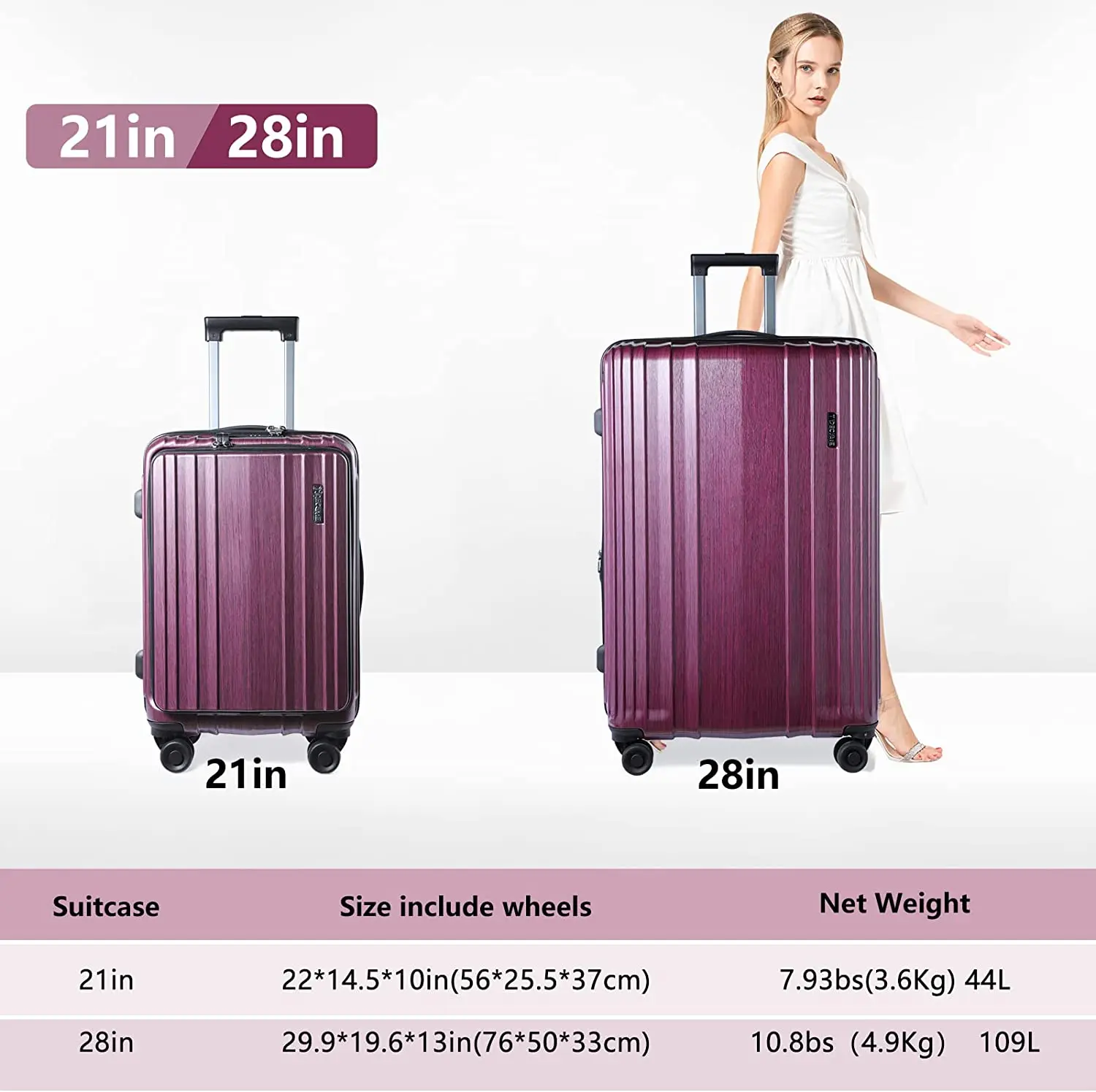 Bagageset 2-delige 21/28 Voorste Laptopzak & Uitbreidbare Abs + Pc Lichtgewicht Hardshell Koffer Spinner Wielen Tsa Lock Rood