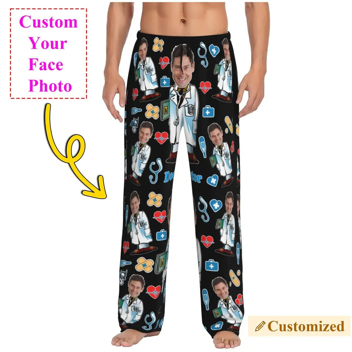 Doctor Custom Pajama Pants Men Personalized Face Photo Design Sleepwear Lounge Sleep Bottoms Stretch with Pockets
