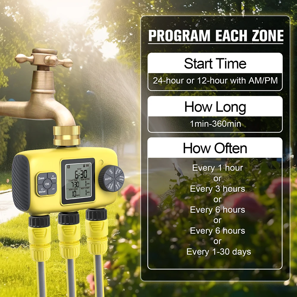 1/3 Outlet Digital Irrigation Watering Timer Auto Irrigation Controller Water Saving Solar Rain Relay Garden Lawn Plant Sprinkle