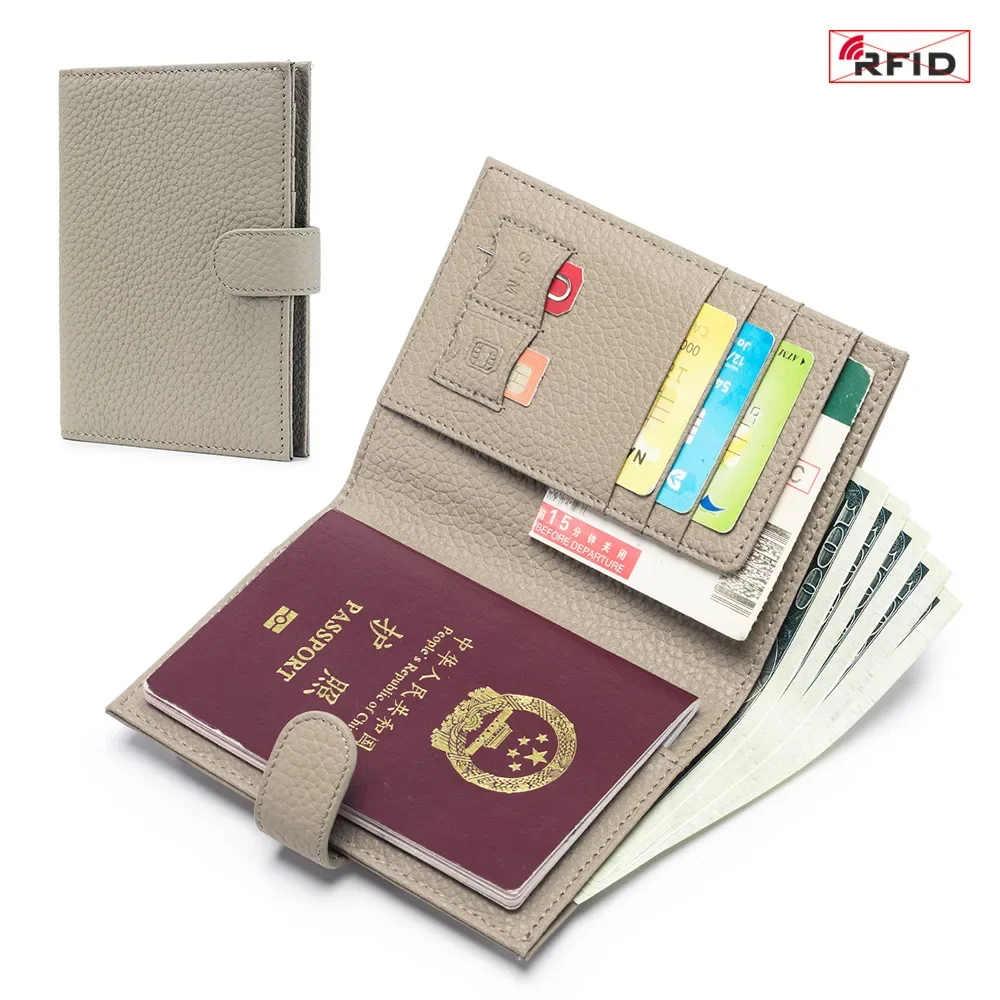 Genuine Leather Slim Passport Bag RFID Multi-function Wallet Ticket Holder New Passport Document Wallets Storage Bag Women