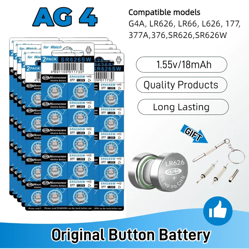 top10-200PCS AG4 SR626SW 1.55V 18mAh Alkaline Button Cell Battery for Watches Toys Calculators 177 376 626A LR66 LR626 Coin Cell