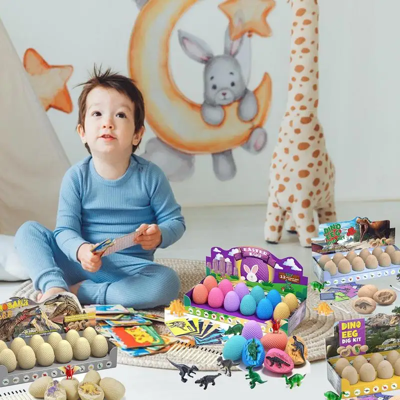 12Pcs Archeological Dig Up Dinosaur Egg Fossil Excavation Toy DIY Dino Egg Multiplayer Party Favors Toys Kid Scientific Mining