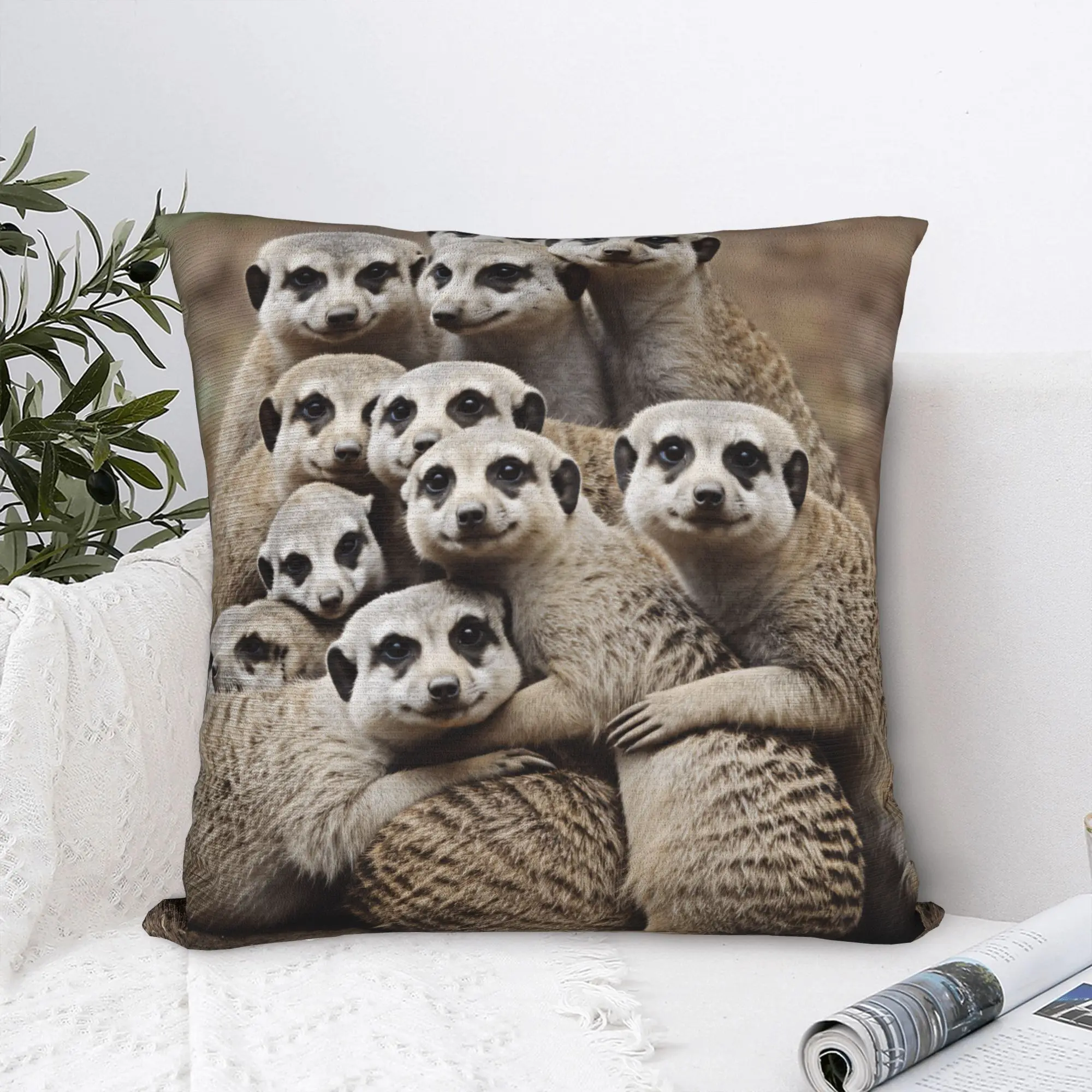 Pillow Case Large Meerkat Family Group Portrait Square  Pillow Cover For Sofa Home Decor Fashion Pillowcases