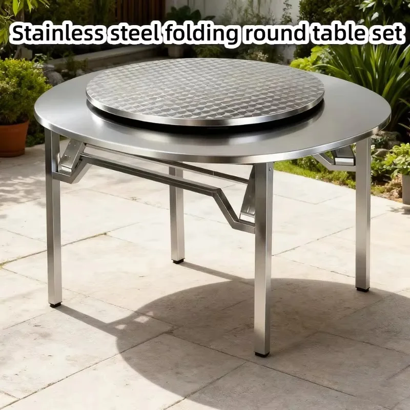 Stainless Steel Foldable Commercial Hotel Furniture Dining Table Modern Design Large Circle Banquet Table with Thick Legs