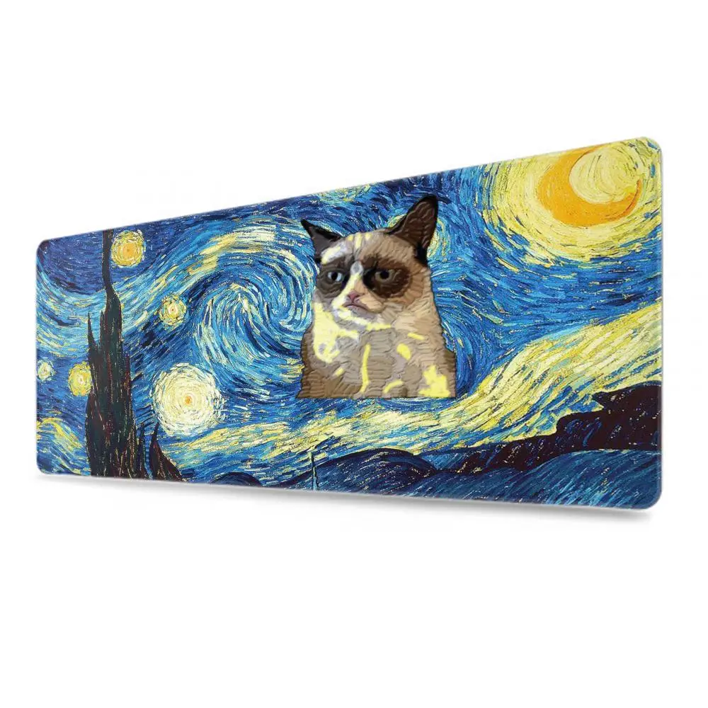 Cute Cat Desk Mat, Mouse Pad Cat Van Gogh Desk Mat, Gaming Desk Mat,Unique Desk Mat,Cute Desk Mat,Cute Desk Mats,Cat Lover Gift