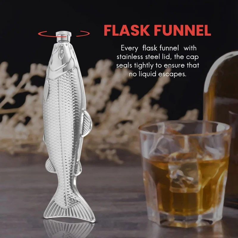 1Pc Fish-Shape Hip Flask 5Oz Bottle Pocket Flask Steel Party Drinkware for Outdoor Sliver