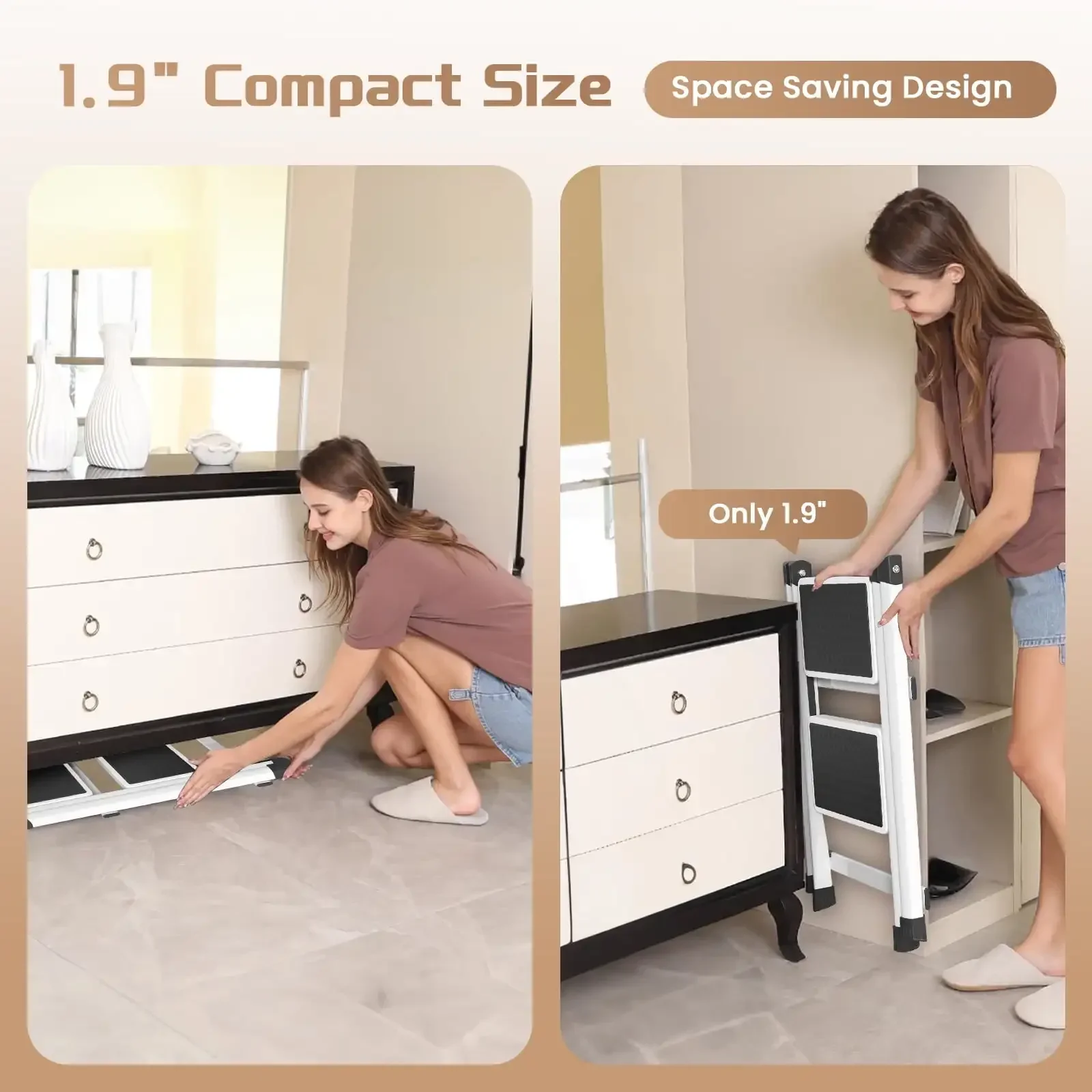 2 Step Ladder, Adult Folding Step Stool, 330 lbs Weight Capacity, Portable Lightweight Sturdy Steel Ladder, Wide Non-slip Steps