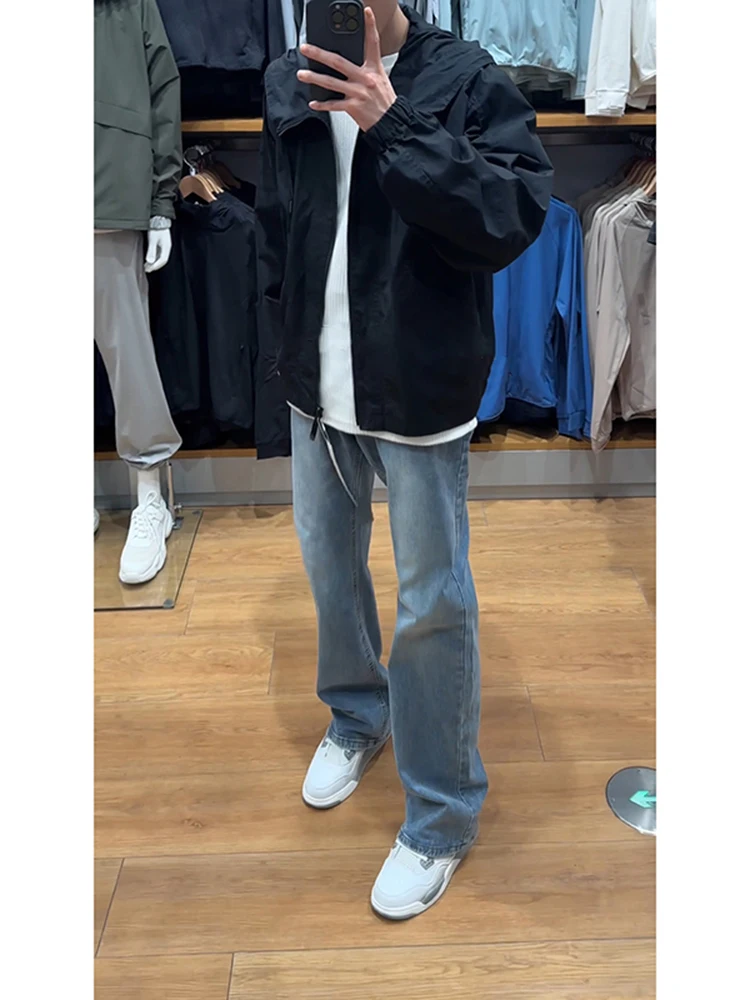 

Мужские джинсы с высокой талией, светло-голубые, прямого кроя, в американском стиле, удлиненные, больших размеров, расклешенные, длинные брюки