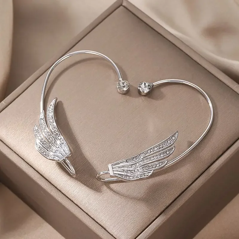 1Pc Angel Wings Crystal Clip Earrings Simple Zircon Ear Stud for Women Piercing Ear Cuff Earring Jewelry Birthday Gift