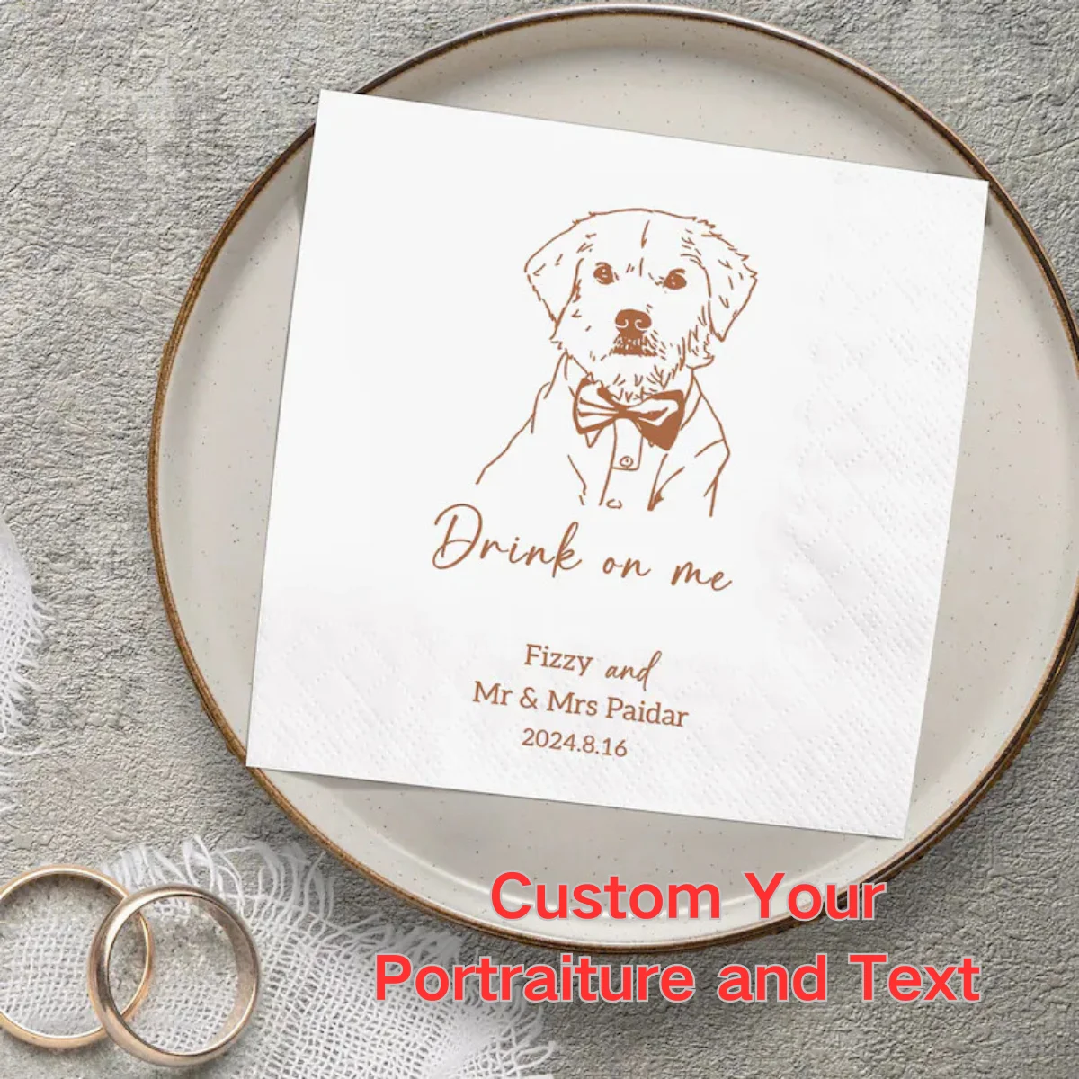 

Personalized Pet Paper Napkins with Dog or Cat Illustrations Custom Wedding Pet Tissue for Cocktail Napkin Party Christmas Decor