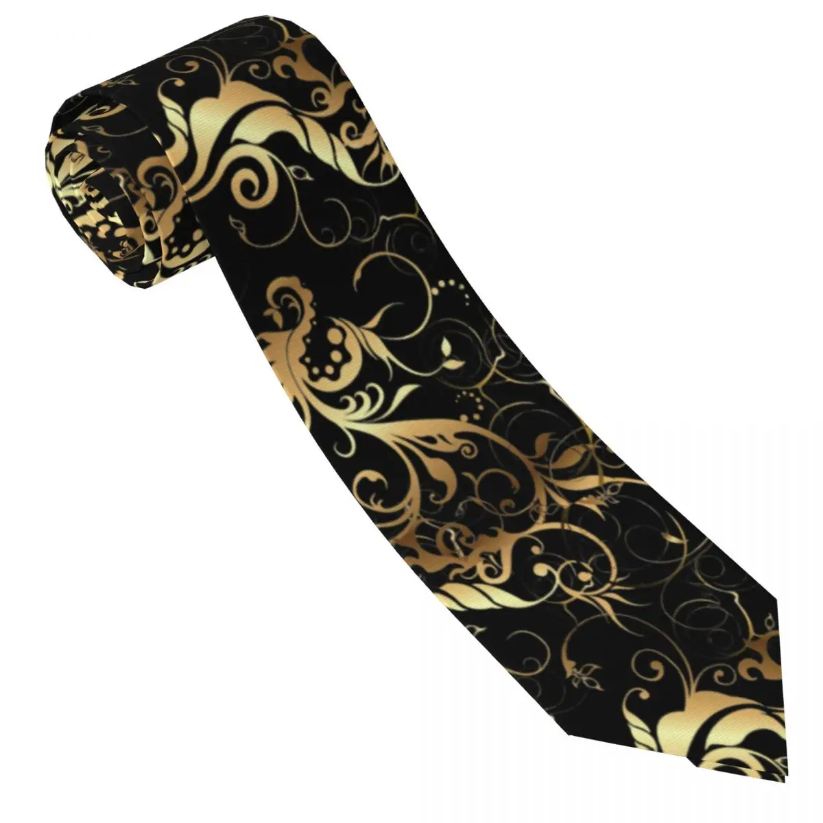 Custom Golden Floral Ornament Seamless Pattern Necktie Men Printed Necktie Baroque Four Seasons Tie Necktie For Father's Day