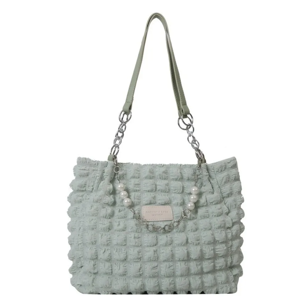 

Simple Beaded Pleated Tote Bag Korean Style Chain Plaid Handbag Solid Color Large Capacity Bubble Cloud Bag Banquet
