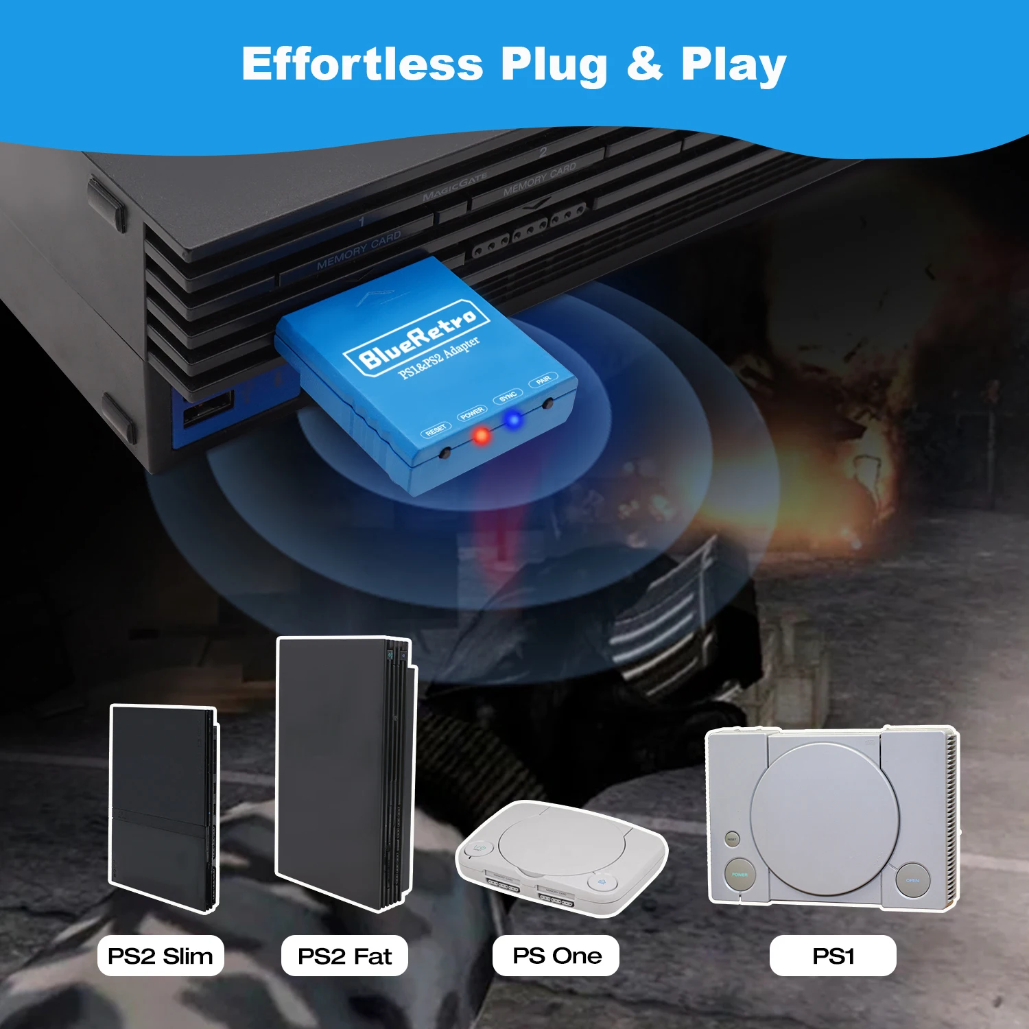 Adaptador de controlador sem fio multiplayer Blueretro para PS2 PS1 compatível com PS3 PS4 PS5 Switch XBOX One controle bluetoothadore