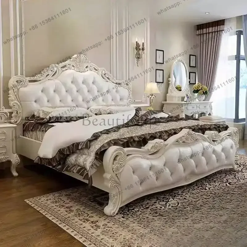 Accessories Bedrooms Luxury Bed Decoration Set Style Double Frames Bed Household Luxury Wood Letto Matrimoniale Furniture Home