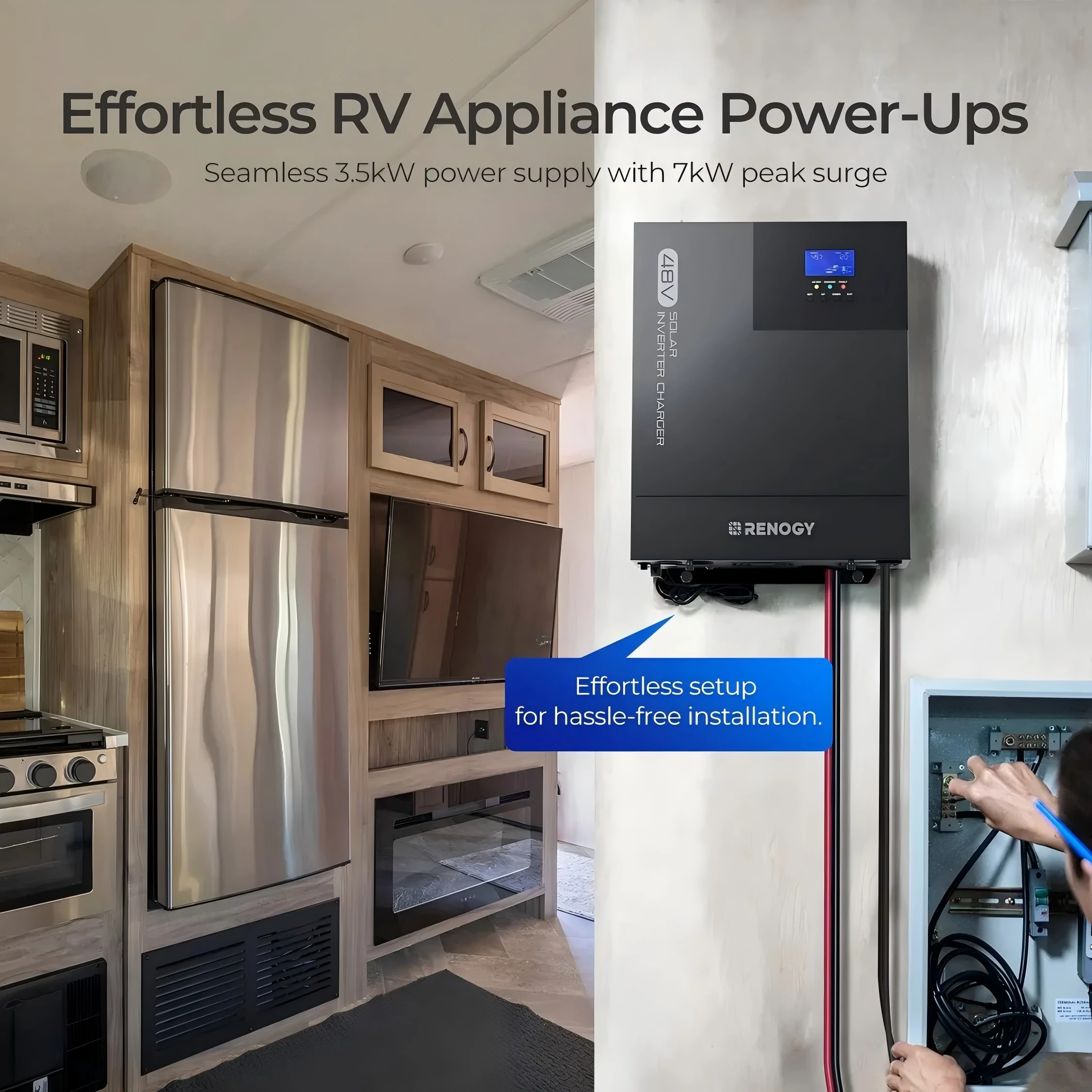 Renogy 3500W Hybrid Solar Inverter Charger, 48V DC To 120V AC Pure Sine Wave Inverter With Built-in 80A MPPT Charge Controller, All In One For Home Energy Storage, Off-Grid