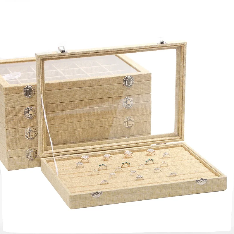 Linen Jewelry Box Organizer Necklace Rings Earring Bracelet Bangle Storage Box Showcase