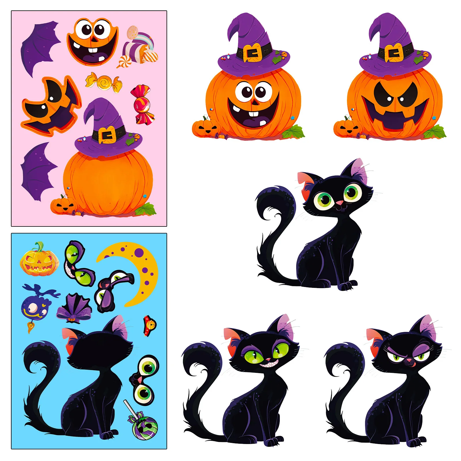 6Sheets Halloween DIY Puzzle Sticker Games 6 Ghost Pumpkin Make A Face Funny Assemble Jigsaw Stickers Kids Educational Toys