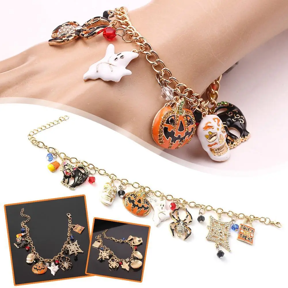 NEW High-end Halloween Pumpkin Charm Bracelet Spider Web Pumpkin Pendant Festival Jewelry For Men Women Accessories Gifts