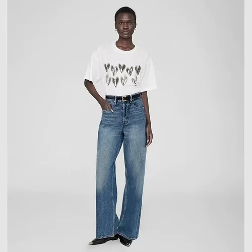 Imagen 2 del producto 2025 principios de primavera nuevo alfabeto inglés amor impreso algodón Beige camiseta de manga corta para mujer