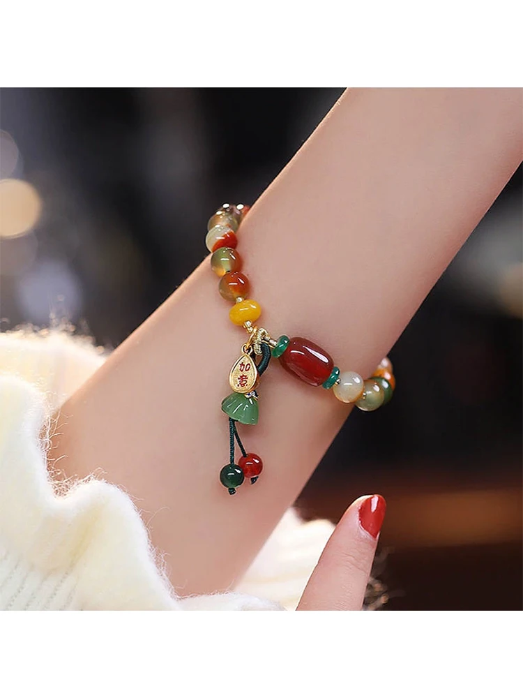 Nieuwe Chinese Stijl Kleurrijke Kralen Armband Voor Vrouwen Vintage Natuursteen Etnische Handgemaakte Ketting Hand Touw Armband Sieraden Gift