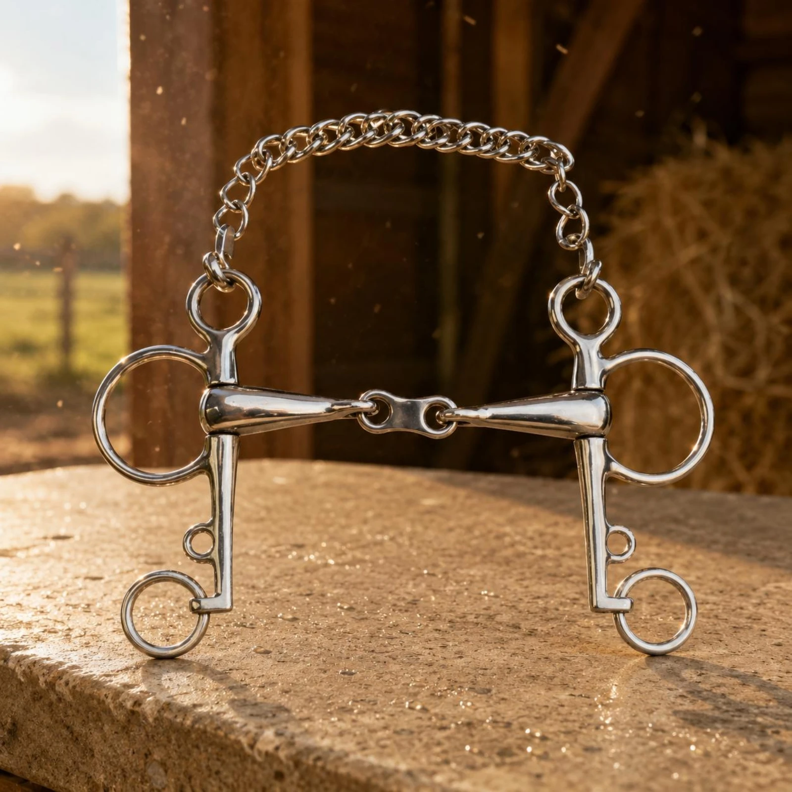 Horse Bit Jointed Design Smooth Edge Curb Chain Multiple Ring Attachment Bridle Tack for Schooling and Daily Riding