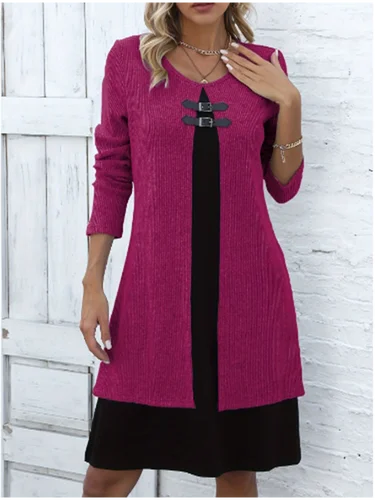 Imagen 1 del producto Vestido de una pieza con cuello redondo para mujer, ropa de manga larga con botones, informal y elegante, otoño