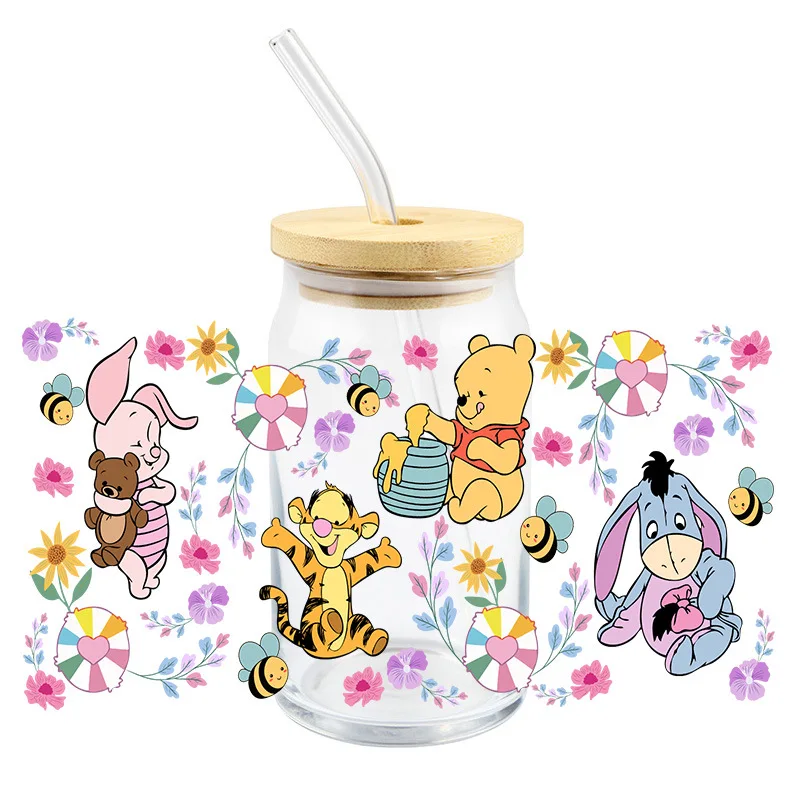 Pooh Bear UV DTF Transfer Crystal Clear Sticker Waterproof Non-marking Cute Cartoon Decorative Sticker for Thermal Cups and Mugs