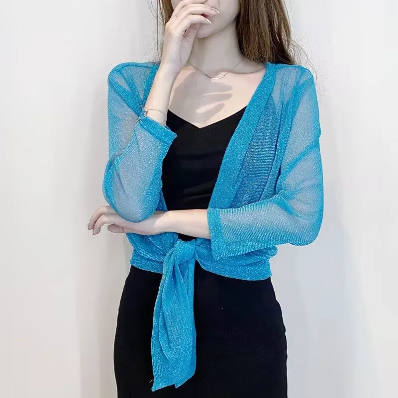 2025 Women Pearlescence Ice Silk Sunscreen Clothes Tops Coat Female Lace Shawl Loose Fitting Cardigan Ice Silk Sunscreen Jacket