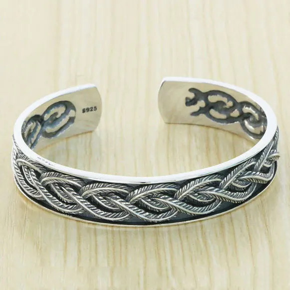 Sterling silver 925 interwoven bracelet Handmade retro Thai silver Fried Dough Twists weaving creative personality opening Sterl