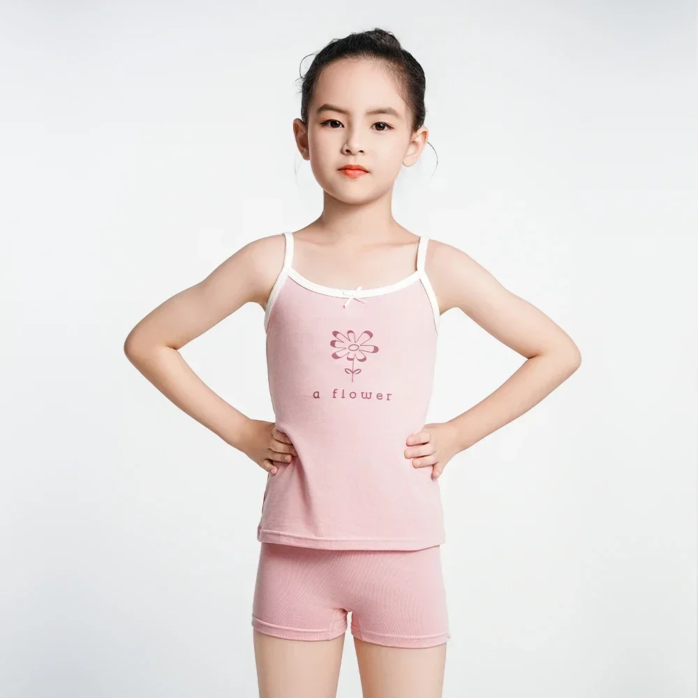 2024 New Kids Girl Summer Tank Top Pink Cute Cotton Sleeveless T-shirt  Children\'s Underwears Lingerie for Girls Aged 3-8 Years