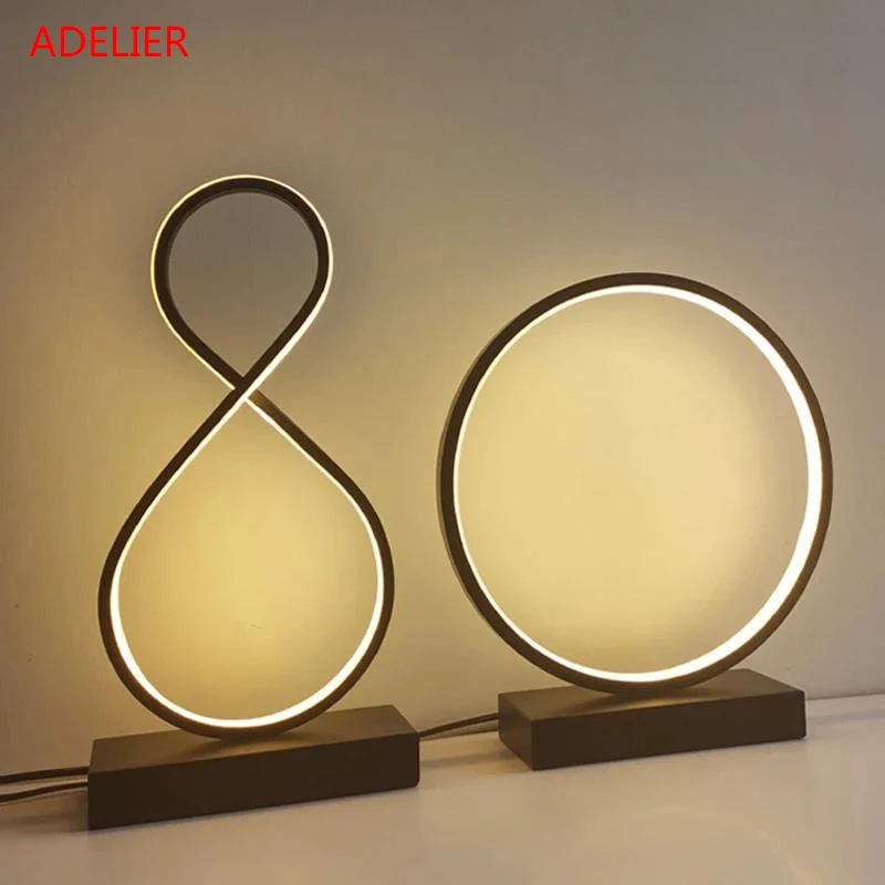 Dimmable LED Table Lamps Black White Ring Desk lamp for Home Living Room Bedroom Bedside Decor lamp Night Light EU/US/AU/UK plug