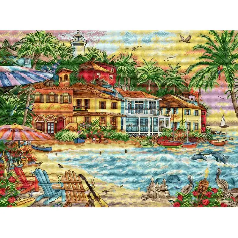 

Marina home Beautiful Scenic Patterns Counted Cross Stitch Kits 14ct 11ct 16ct Printed Fabric DIY Hand Embroidery Needlework Set