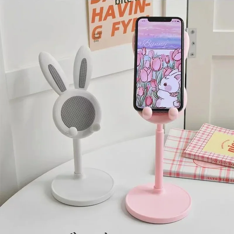 Pink Cartoon Rabbit Desktop Phone Bracket Tablet Computer Holder Adjustable Telescopic Lift Student Lazy Person Stand For iPhone