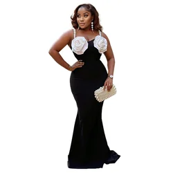 African Party Evening Dresses for Women Autumn Sexy African Sleeveless Black Polyester Long Maxi Dress Dashiki African Clothing