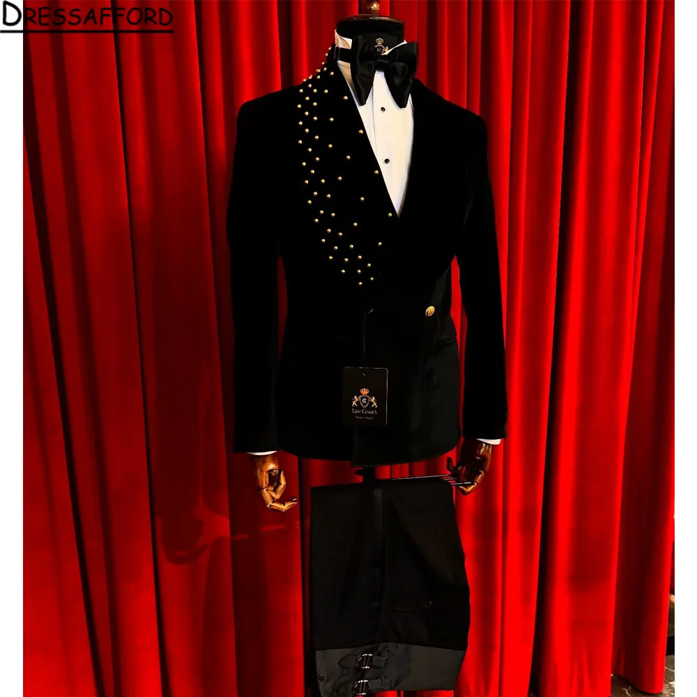 

Изысканный мужской костюм с бисером и камнями, приталенный, однобортный, с брюками, 2 предмета, для жениха, свадебный смокинг, индивидуальный пошив, мужская одежда