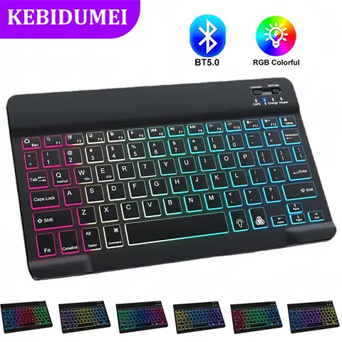 RGB 블루투스 5.0 키보드 미니 무선 키보드 IOS 안드로이드 Windows iPad 용 충전식 백라이트 게임용 키보드 10 인치