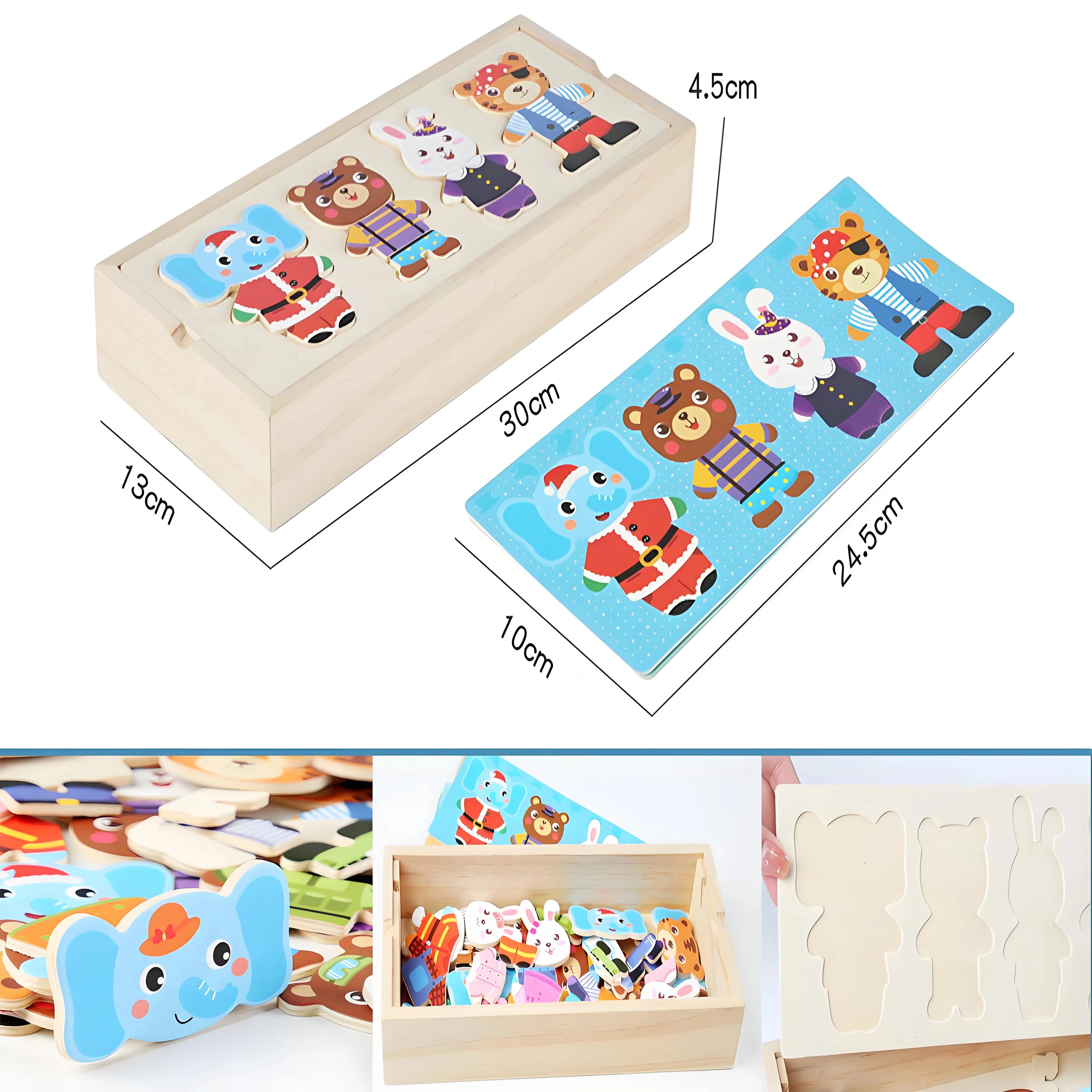 Puzzle de déguisement familial ours en bois, jouet éducatif Montessori, améliore les motricité Fine, cognitif et créatif, coordonnées œil-main