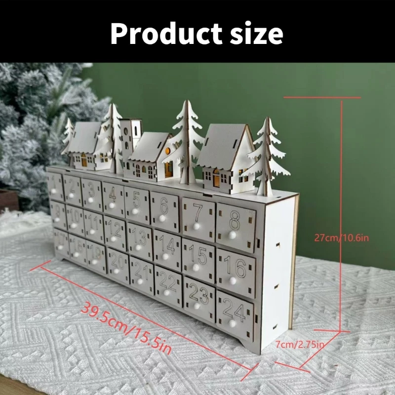 A9LB 24 Day Christmas Countdown Calendar with LED Lights Storage Drawer Desktop Decoration Unique Holiday Accessory image 6