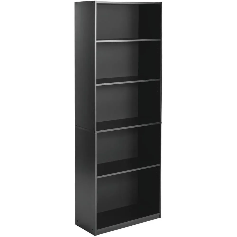

5-Shelf Black Standard Bookcase for Home and Office