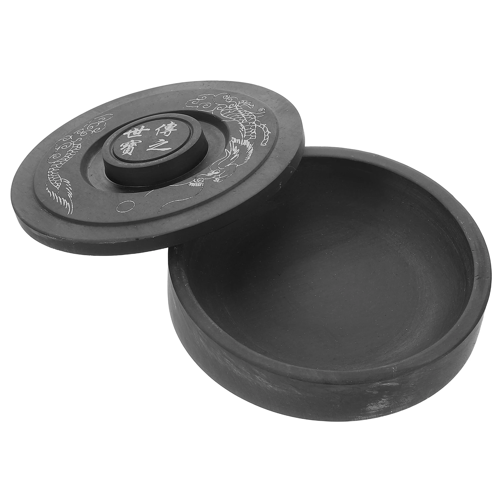 

Traditional Chinese Calligraphy 5-Inch Portable Inkstone Vintage Ink Slab Anti-Dry Ink Well for Beginners Writing Drawing