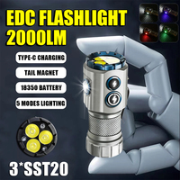 Mini EDC Flashlight 2000LM 18350 Battery USB Rechargeable LED Flashlight with Tail Magnet RGB Side Lamp Camping Emergency Lamp