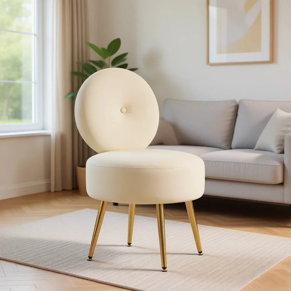 Vanity Chair for Makeup Room, Velvet Stool with Back, Metal-legged Chair for Bedroom and Study