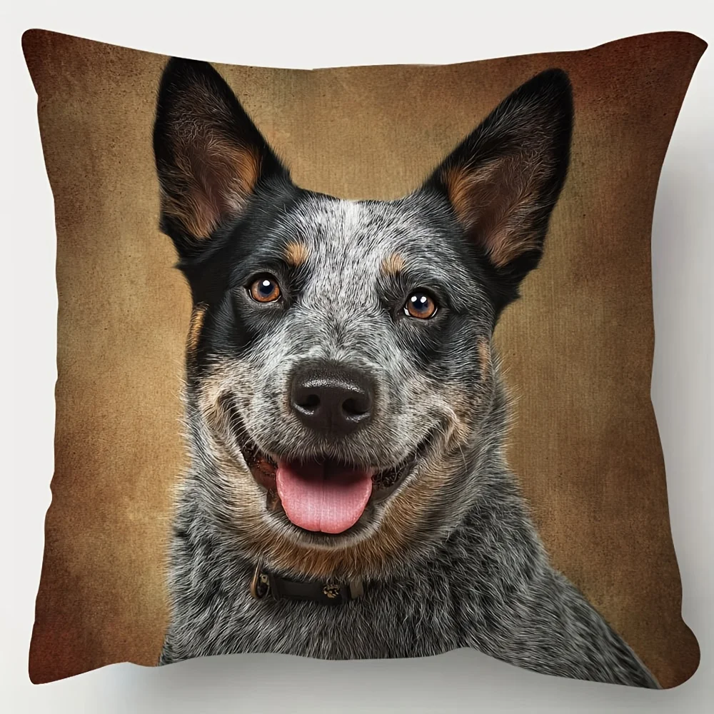 Double Sided Blue Australian Cattle Dog Pattern Decorative Throw Pillow Case Heeler Pet Art Zip Cushion Cover for Sofa Home