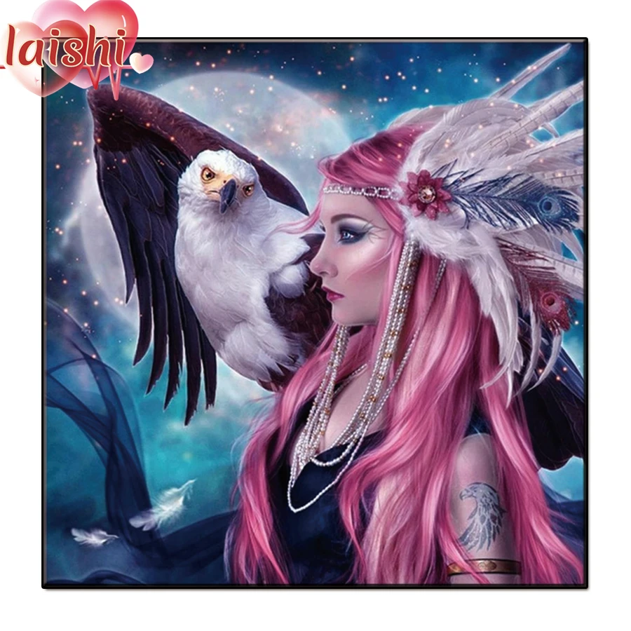 

Indian woman and owl Diamond Painting Set Hobby Art 5D DIY Full Drill Square Round Mosaic stitch cross Home Decoration gift