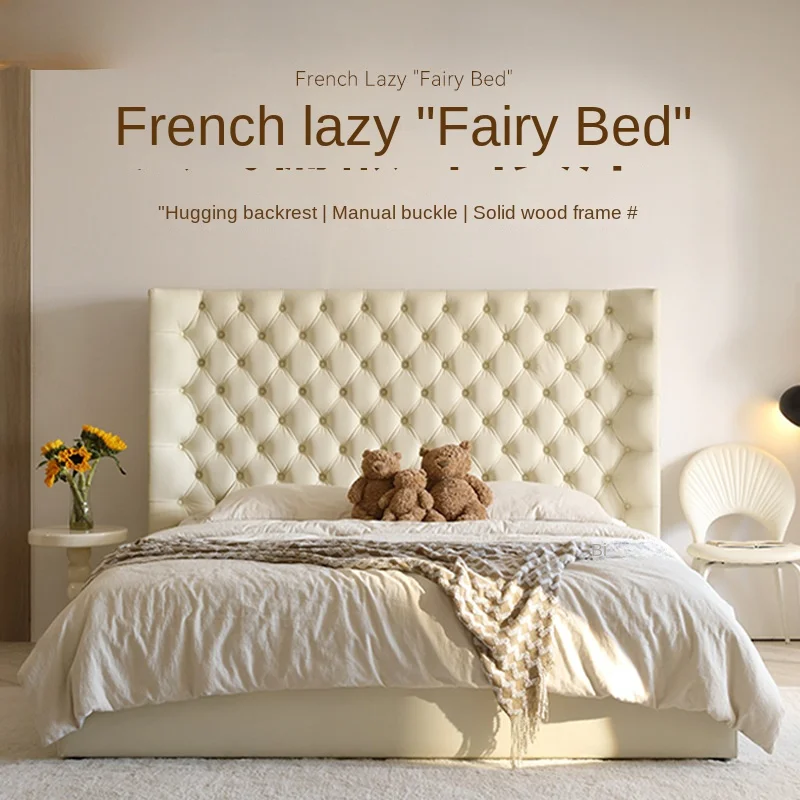 French luxury retro cream 1.5m Princess bed master bedroom zipper 1.8 double embracing soft bag high back leather bed