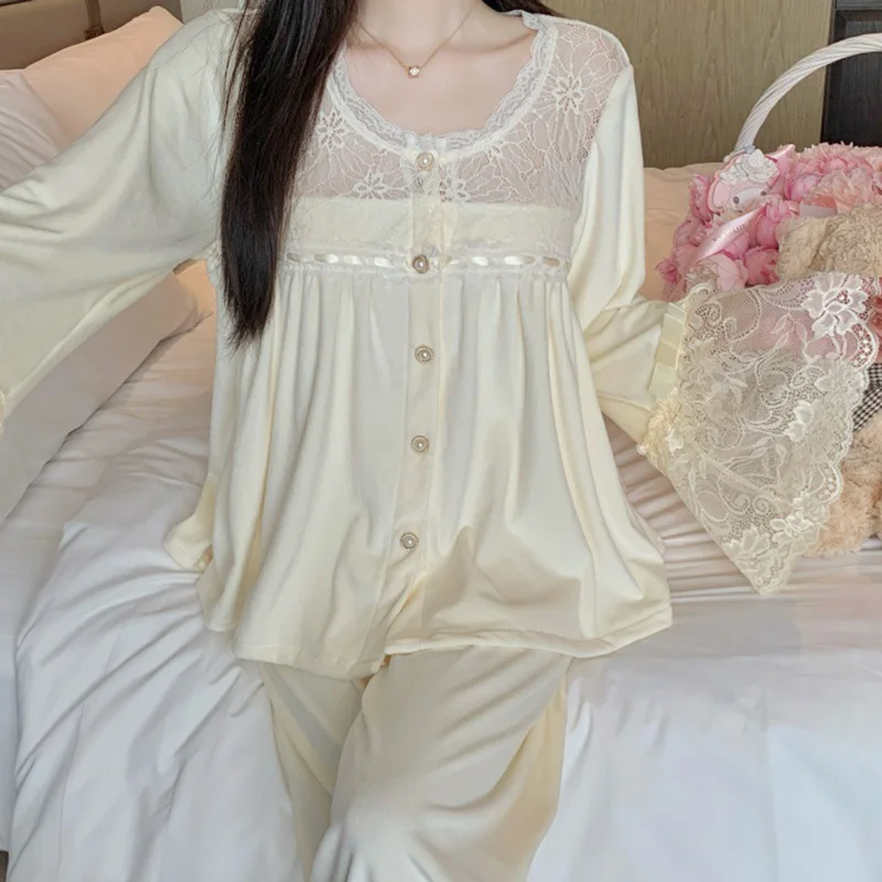 new island velvet pajamas set for women sexy lace French double-sided velvet outside home wear sleepwear